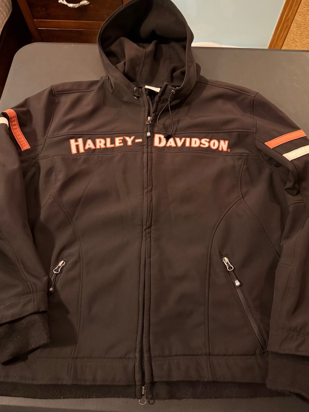 Harley-Davidson Black Hooded Softshell Jacket with Orange Trim